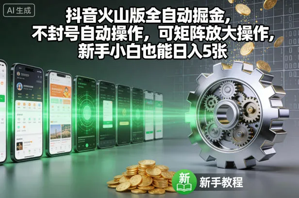 抖音火山版全自动掘金，不封号自动操作，可矩阵放大操作，新手小白也能日入5张-洛柒笔记