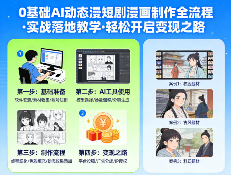 0基础AI动态漫短剧漫画制作全流程，实战落地教学，轻松开启变现之路-洛柒笔记