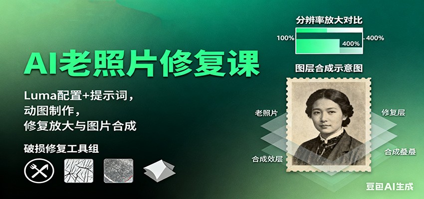 AI老照片修复课：Luma配置+提示词，动图制作，修复放大与图片合成-洛柒笔记