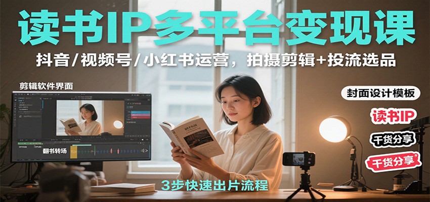读书IP多平台变现课：抖音/视频号/小红书运营，拍摄剪辑+投流选品-洛柒笔记
