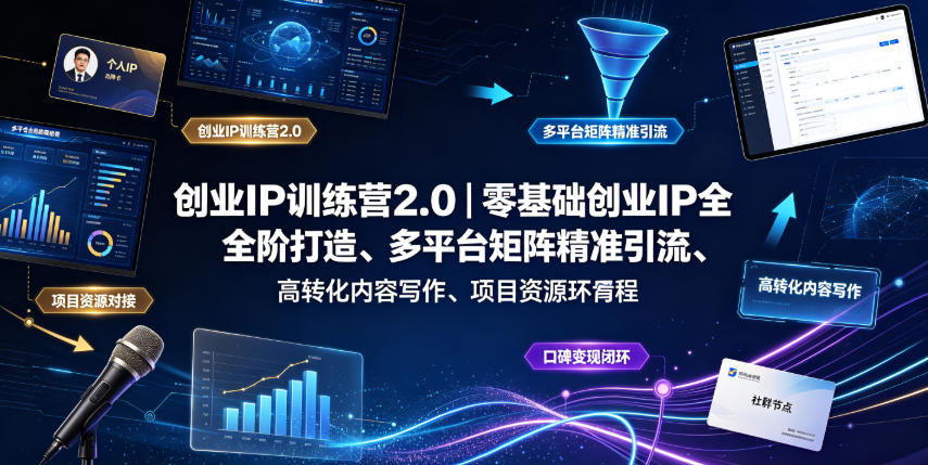 创业IP训练营2.0｜零基础创业IP全阶打造、多平台矩阵精准引流、高转化内容写作、项目资源对接与口碑变现闭环课程-洛柒笔记