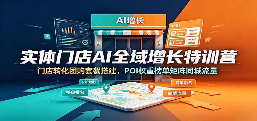 实体门店AI全域增长特训营：门店转化团购套餐搭建，POI权重榜单矩阵同城流量-洛柒笔记