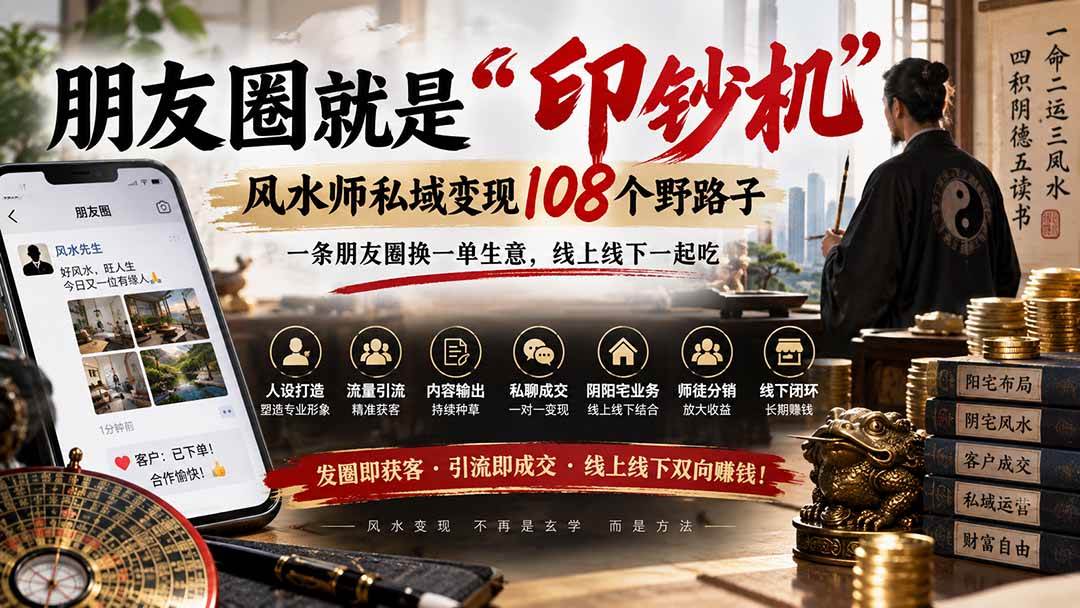 （20464期）朋友圈就是“印钞机”，风水师私域变现108个野路子，一条朋友圈换一单生意，线上线下一起吃【文档】-洛柒笔记