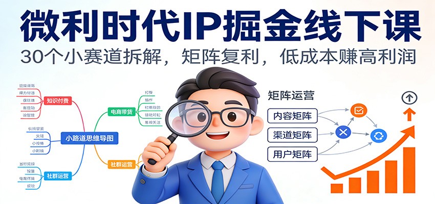 微利时代IP掘金线下课：30个小赛道拆解，矩阵复利，低成本赚高利润-洛柒笔记