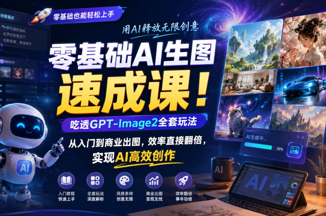 零基础AI生图速成课！吃透GPT-Image2全套玩法，从入门到商业出图，效率直接翻倍，实现AI高效创作-洛柒笔记