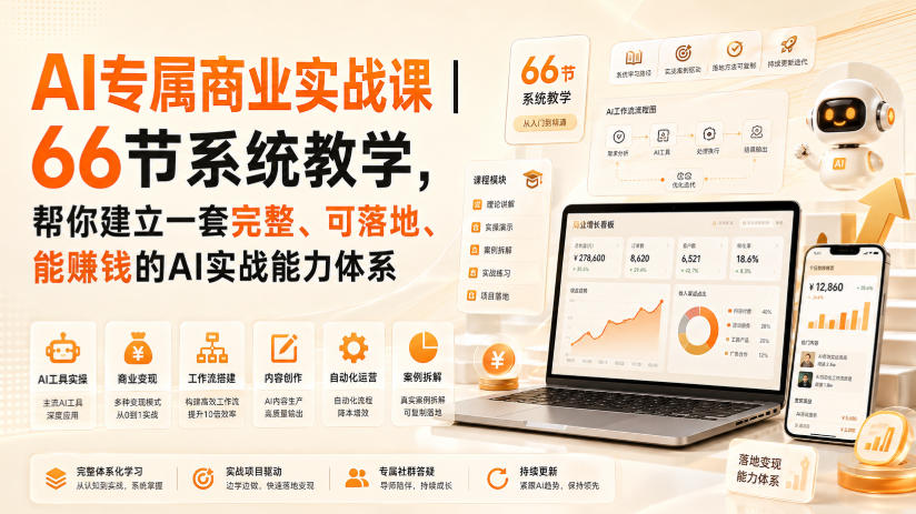 AI专属商业实战课｜66节系统教学，帮你建立一套完整、可落地、能賺钱的AI实战能力体系-洛柒笔记