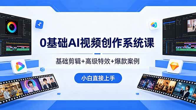 （18354期）0基础AI视频创作系统课，基础剪辑+高级特效+爆款案例，小白直接上手-洛柒笔记