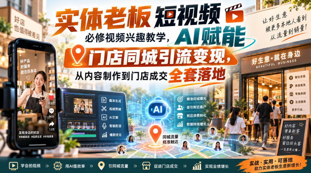实体老板短视频必修视频兴趣教学，AI赋能门店同城引流变现，AI+短视频+直播打爆实体客流量-洛柒笔记