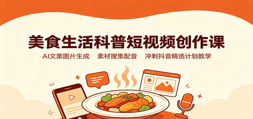 美食生活科普短视频创作课：AI文案图片生成，素材搜集配音，冲刺抖音精选计划教学-洛柒笔记