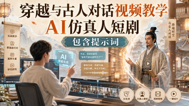 穿越与古人对话视频教学，AI仿真人短剧，包含提示词-洛柒笔记