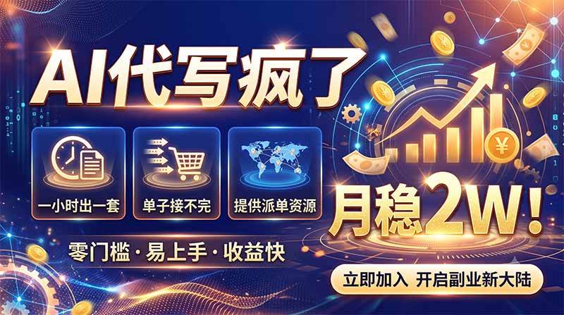 （19788期）2026捡钱副业：AI写稿一单5张，免费派单群，0门槛直接干-洛柒笔记