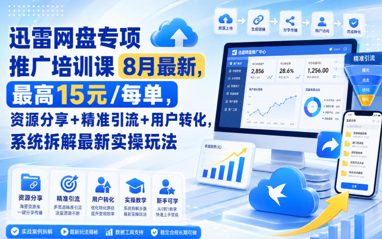 迅雷网盘专项推广培训课8月最新，最高15米/每单，资源分享+精准引流+用户转化，系统拆解最新实操玩法（更新0903）-洛柒笔记