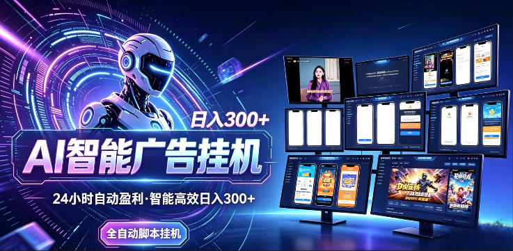 AI智能广告挂G项目，无需人工，单机稳定日入200+，可矩阵放大，24小时不间断刷广告賺收益【揭秘】-洛柒笔记