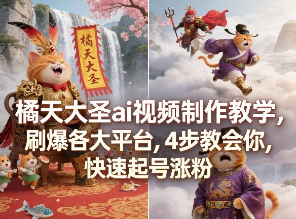 橘天大圣ai视频制作教学，刷爆各大平台，4步教会你，快速起号涨粉-洛柒笔记