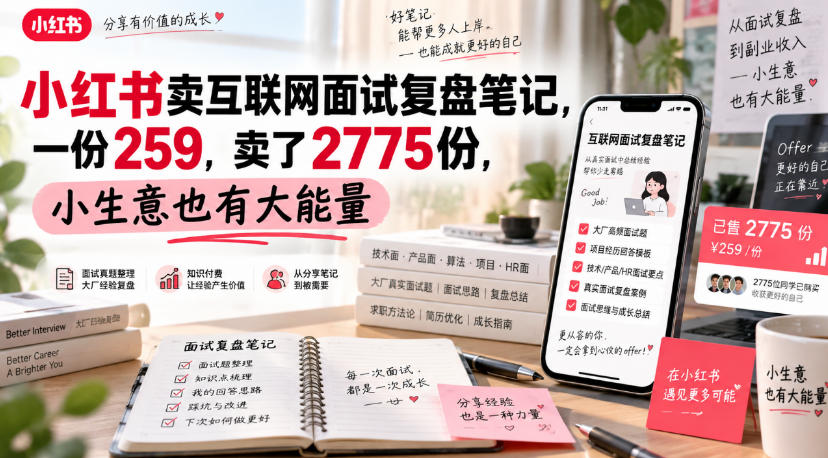 小红书卖互联网面试复盘笔记，一份259，卖了2775份，小生意也有大能量-洛柒笔记