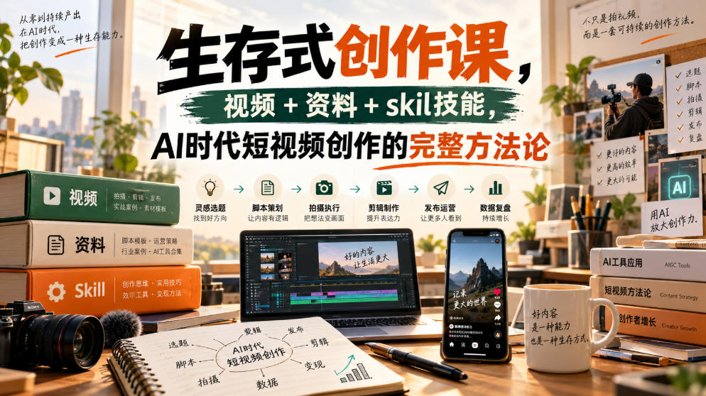 生存式创作课，视频+资料+skil技能，ai时代短视频创作的完整方法论-洛柒笔记