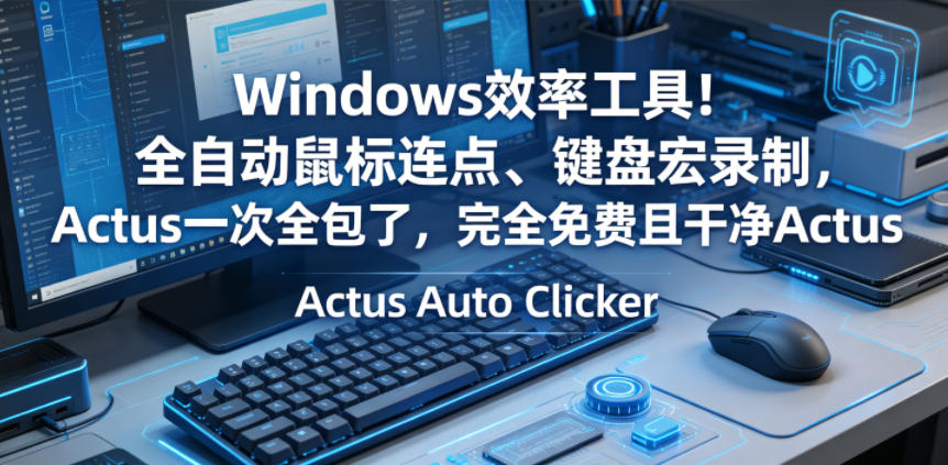 Windows效率工具！全自动鼠标连点、键盘宏录制，Actus一次全包了，完全免费且干净Actus Auto Clicker-洛柒笔记