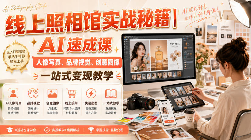 线上照相馆实战秘籍｜AI速成课，人像写真、品牌视觉、创意图像一站式变现教学-洛柒笔记