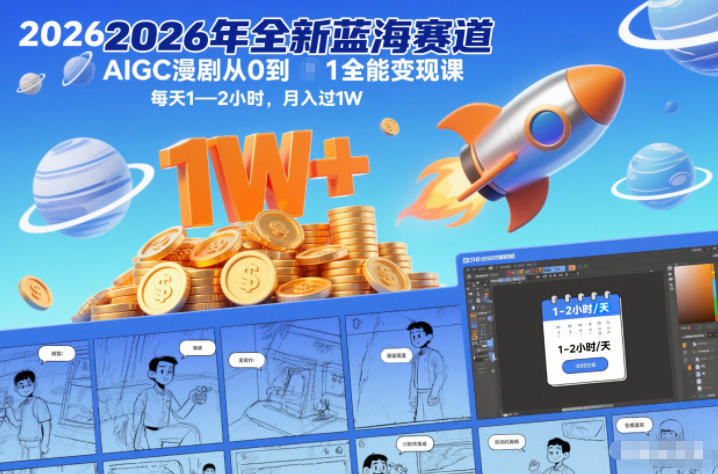 2026年全新蓝海赛道AIGC漫剧从0到1全能变现课，每天1—2小时，月入过1W-洛柒笔记