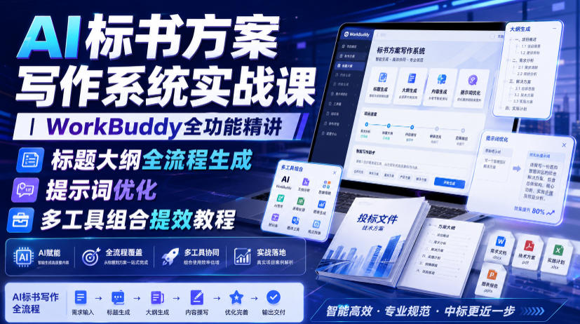 AI标书方案写作系统实战课｜WorkBuddy全功能精讲・标题大纲全流程生成・提示词优化・多工具组合提效教程-洛柒笔记
