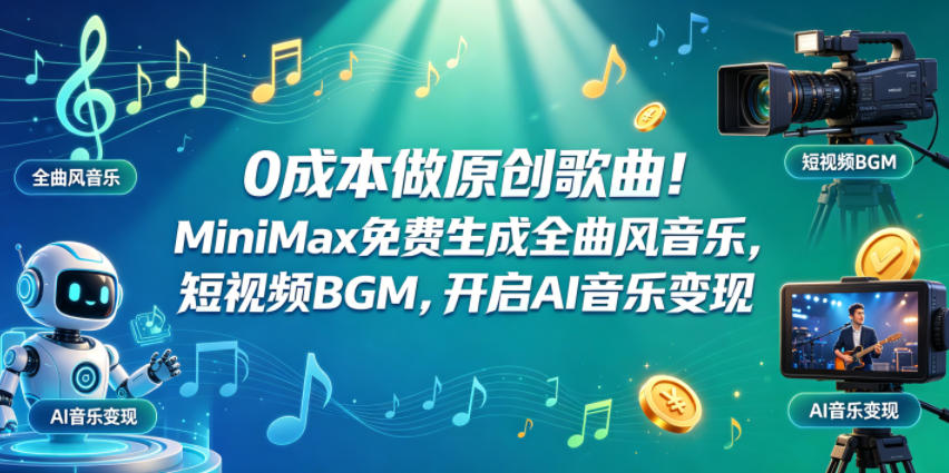 0成本做原创歌曲！MiniMax免费生成全曲风音乐，短视频BGM，开启AI音乐变现-洛柒笔记