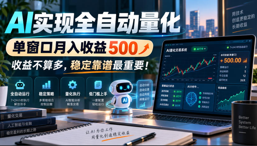 AI实现全自动量化，单窗口月入收益500，收益不算多，稳定靠谱最重要！【揭秘】-洛柒笔记