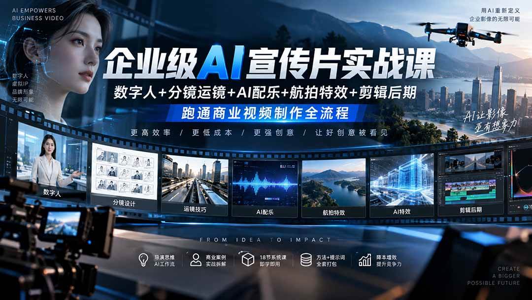 （20548期）企业级AI宣传片实战课｜数字人+分镜运镜+AI配乐+航拍特效+剪辑后期，跑通商业视频制作全流程-洛柒笔记