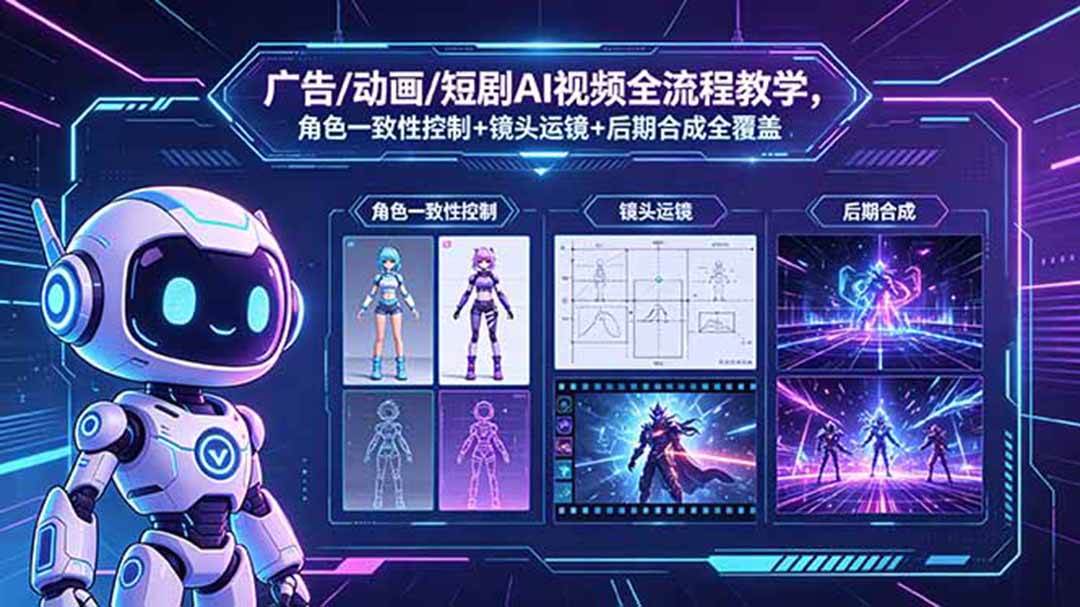 （18455期）广告/动画/短剧AI视频全流程教学，角色一致性控制+镜头运镜+后期合成全覆盖