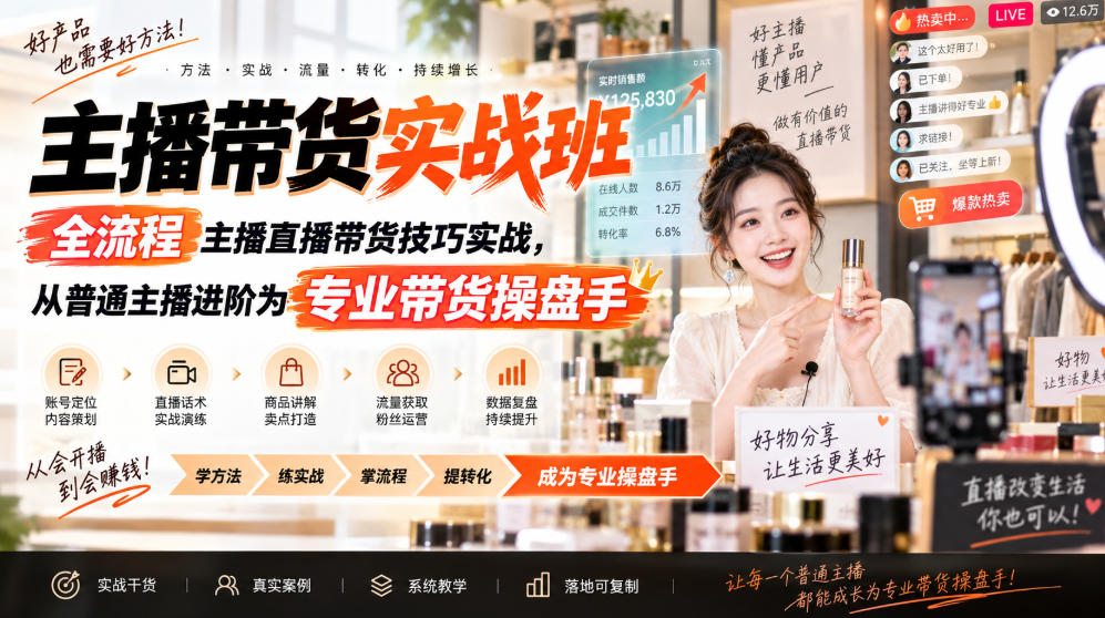 主播带货实战班ZB，全流程主播直播带货技巧实战，从普通主播进阶为专业带货操盘手-洛柒笔记