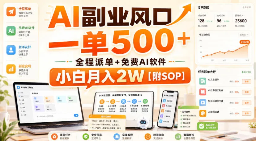 AI副业风口，一单500+，全程派单+免费AI软件，小白月入2W【附SOP】-洛柒笔记