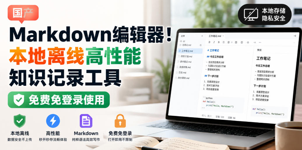 国产Markdown编辑器！本地离线高性能知识记录工具，免费免登录使用-洛柒笔记