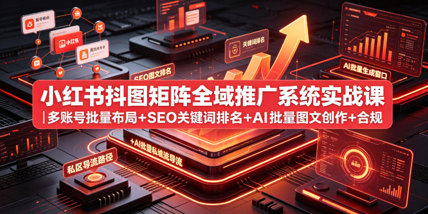 小红书抖图矩阵全域推广系统实战课｜多账号批量布局+SEO关键词排名+AI批量图文创作+合规私域导流完整落地教程-洛柒笔记