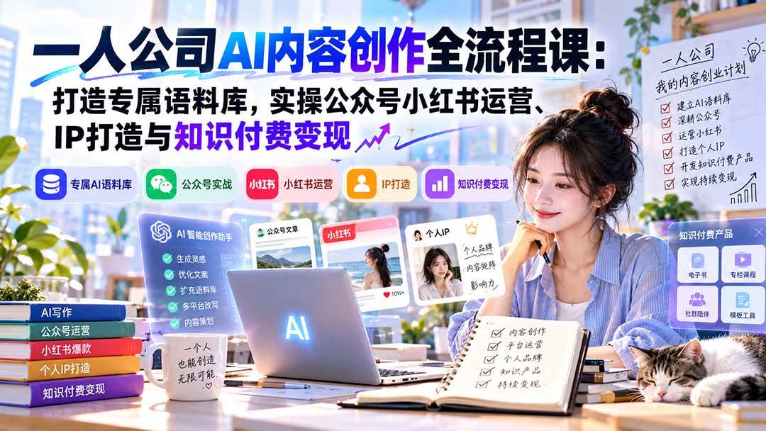 （20866期）一人公司AI内容创作全流程课：打造专属语料库，实操公众号小红书运营、IP打造与知识付费变现方法论-洛柒笔记