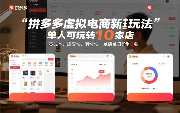 拼多多虚拟电商新玩法,单人可玩转10家店,零成本、成交快、转化快,单店单日盈利3张-洛柒笔记
