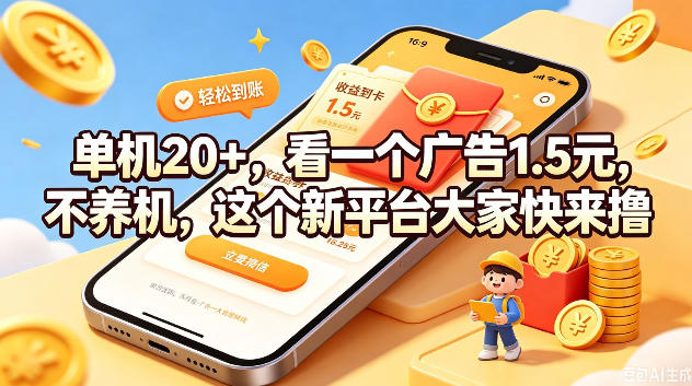 单机20+，看一个广告1.5米，不养机，这个新平台大家快来撸【揭秘】-洛柒笔记