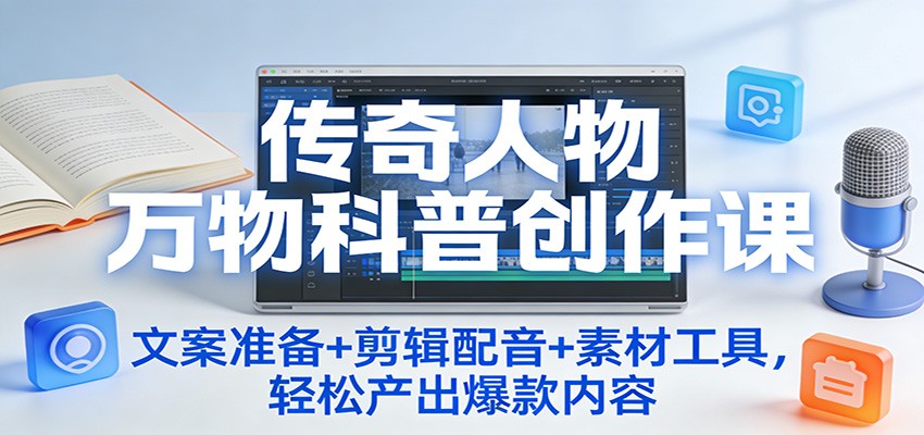 传奇人物万物科普创作课：文案准备+剪辑配音+素材工具，轻松产出爆款内容-洛柒笔记
