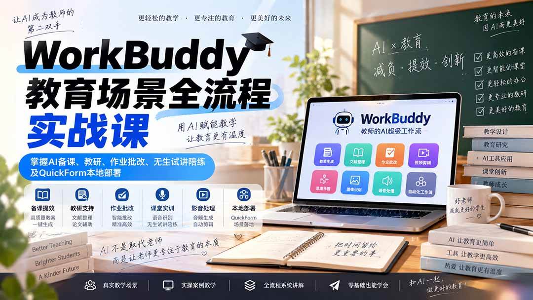 （20518期）WorkBuddy教育场景全流程实战课：掌握AI备课、教研、作业批改、无生试讲陪练及QuickForm本地部署-洛柒笔记