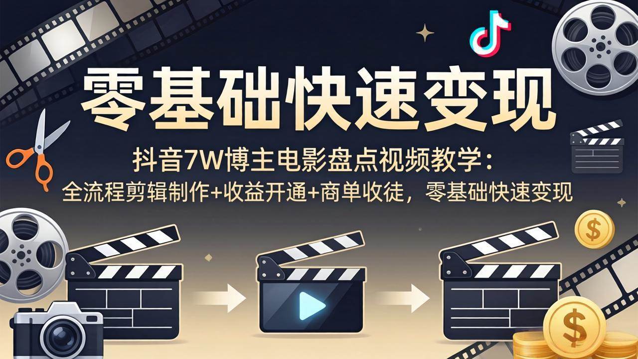 （18032期）抖音7W博主电影盘点视频教学：全流程剪辑制作+收益开通+商单收徒，零基础快速变现-洛柒笔记