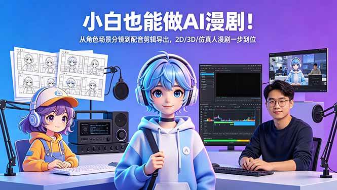 （18343期）小白也能做AI漫剧！从角色场景分镜到配音剪辑导出，2D/3D/仿真人漫剧一步到位-洛柒笔记