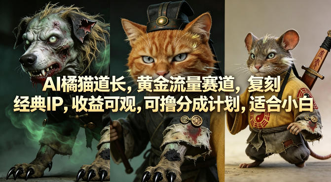AI橘猫道长，黄金流量赛道，复刻经典IP，收益可观，可撸分成计划，适合小白-洛柒笔记