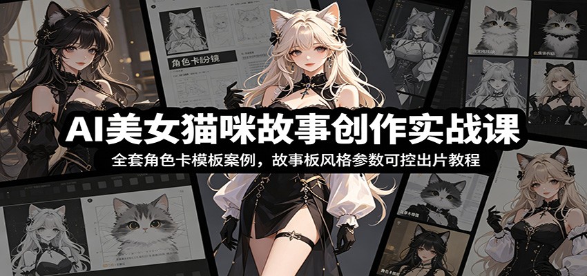 AI美女猫咪故事创作实战课：全套角色卡模板案例，故事板风格参数可控出片教程-洛柒笔记
