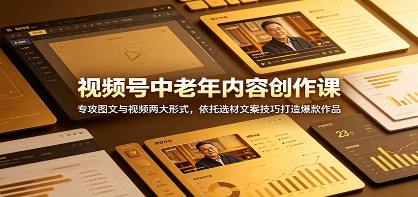 视频号中老年内容创作课：专攻图文与视频两大形式，依托选材文案技巧打造爆款作品-洛柒笔记