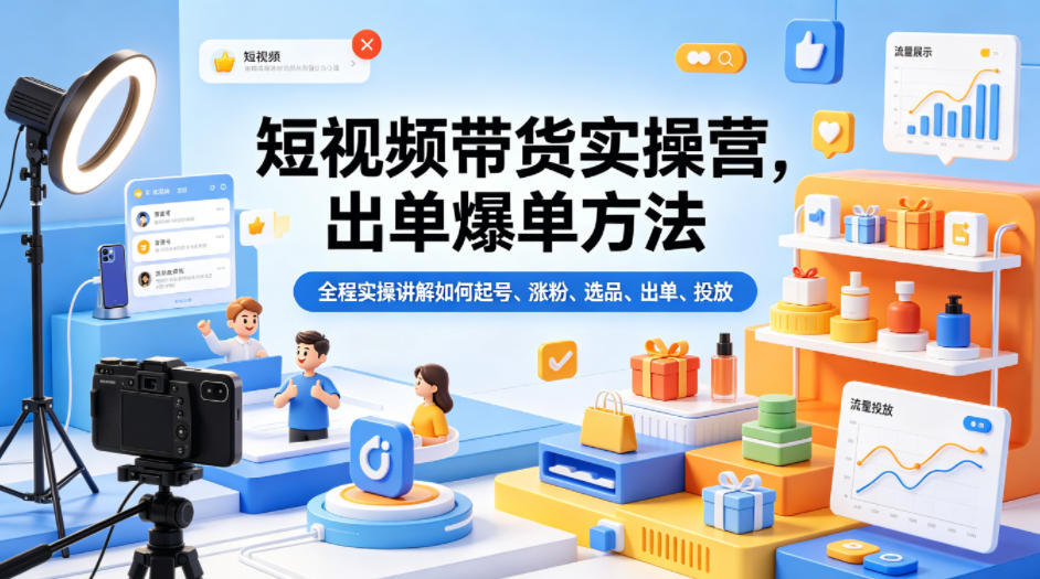 短视频带货实操营，出单爆单方法，全程实操讲解如何起号、涨粉、选品、出单、投放（更新0515）-洛柒笔记