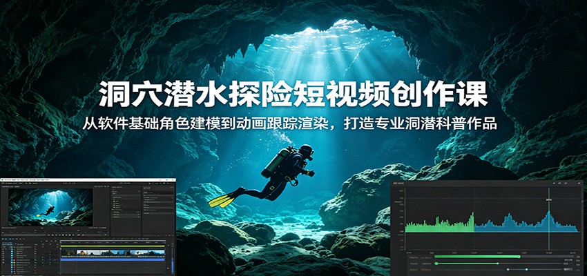 洞穴潜水探险短视频创作课：从软件基础角色建模到动画跟踪渲染，打造专业洞潜科普作品-洛柒笔记