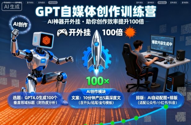 GPT自媒体创作训练营：AI神器开外挂，助你创作效率提升100倍-洛柒笔记