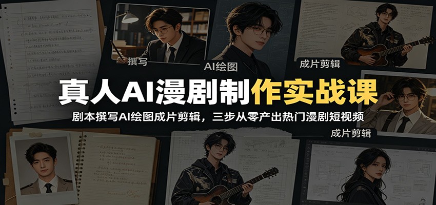 真人AI漫剧制作实战课：剧本撰写AI绘图成片剪辑，三步从零产出热门漫剧短视频-洛柒笔记