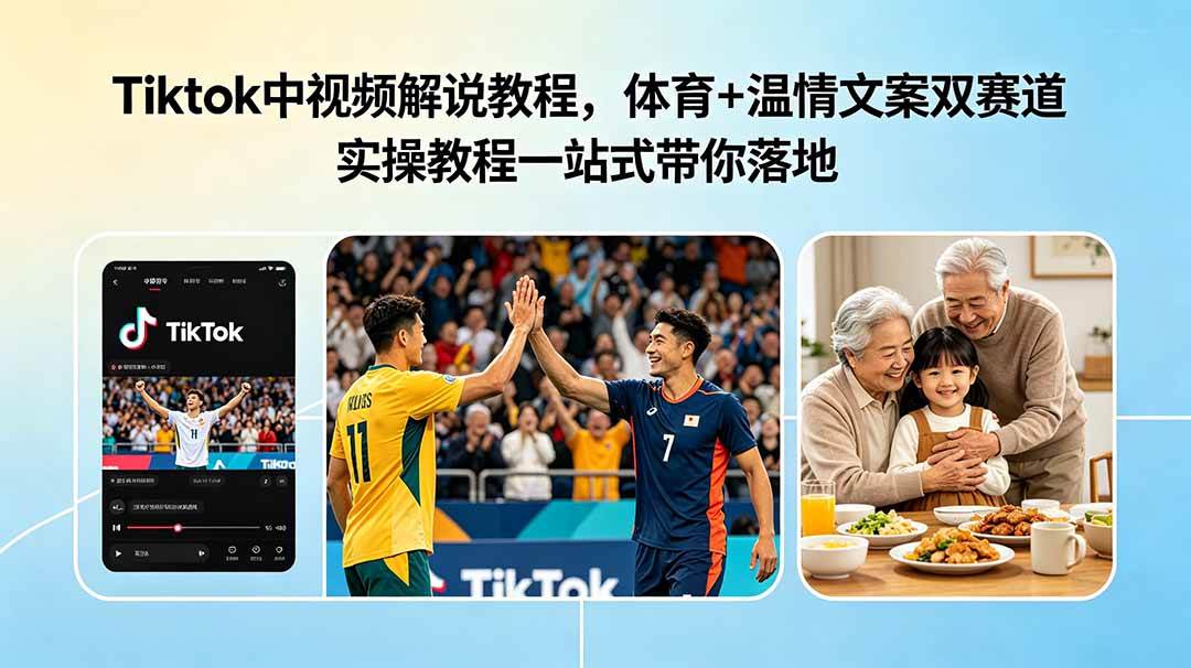 （18910期）Tiktok中视频解说教程，体育+温情文案双赛道实操教程一站式带你落地