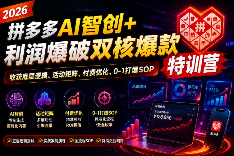 2026拼多多AI智创+利润爆破双核爆款特训营，收获底层逻辑、活动矩阵、付费优化、0-1打爆SOP（更新0727）-洛柒笔记
