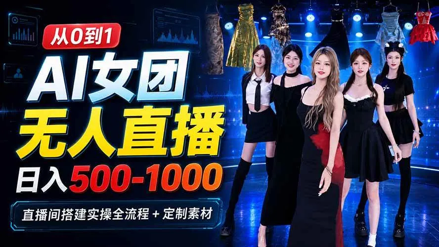 AI 女团无人直播，躺入500-1000每天，直播间搭建实操全流程+定制素材-洛柒笔记