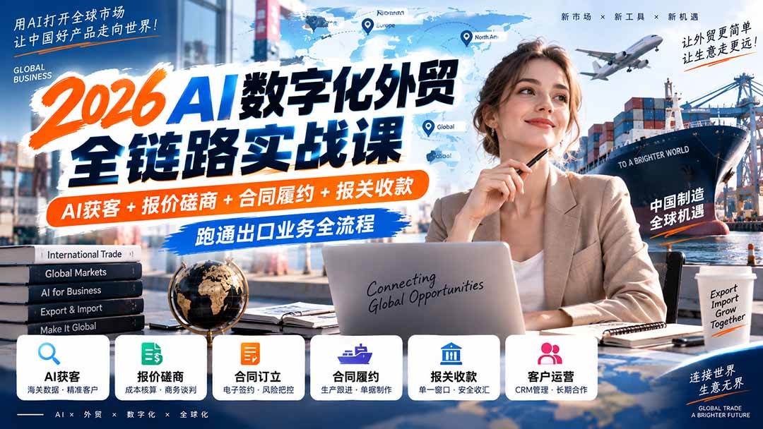 （20569期）2026AI数字化外贸全链路实战课：AI获客+报价磋商+合同履约+报关收款，跑通出口业务全流程-洛柒笔记
